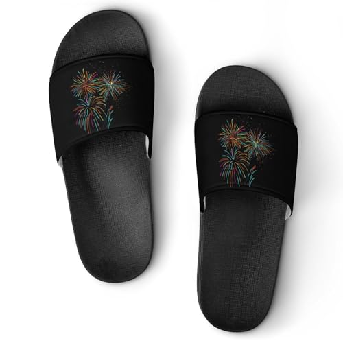 Fireworks Non Slip Slides Sandals for Women Men Quick Drying Shower Shoes for Bathroom Pool Beach