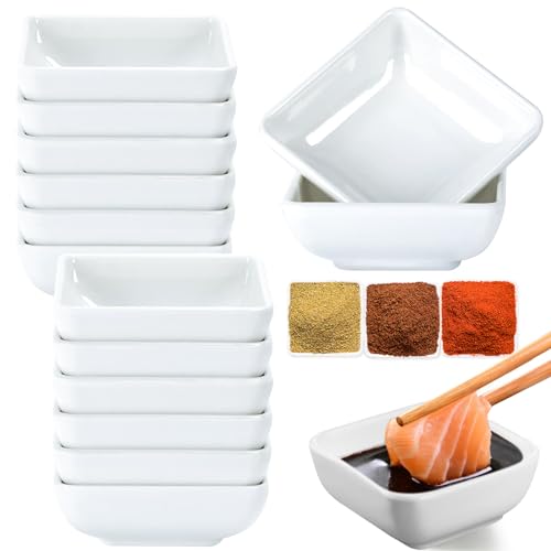12 Pezzi Ciotole per Salsa, Ciotola per Snack, 7,5x7,5x3 cm Ciotoline per Aperitivo, Ciotola Di Immersione Quadrata, Sushi Soy Dipping Ciotola, Plastica Mini Ciotole per Salsa, Spezie, Frutta, Snack