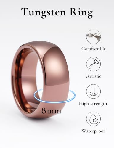 Image of King Will Men's Women's Tungsten Carbide Ring 24k Gold Plated Rose Gold Plated Domed Polished Finish Wedding Band