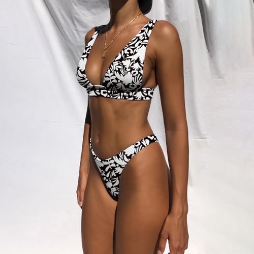 Image of Bathing Suits for Women Deep V Neck Sexy Two Piece Bikini Sets for Women Thong Halter Cheeky Swimsuit