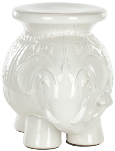 Safavieh Gartenhocker für Innen/Draußen, Glasierte Keramik, weißgrau, 50 x 36 x 42.67 cm