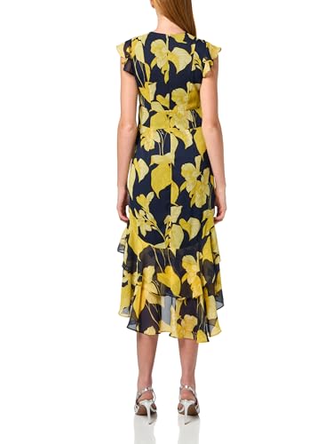 Image of Tommy Hilfiger Women's Flutter Sleeve V-Neck Ruffle Trim Hi-Lo Midi Dress