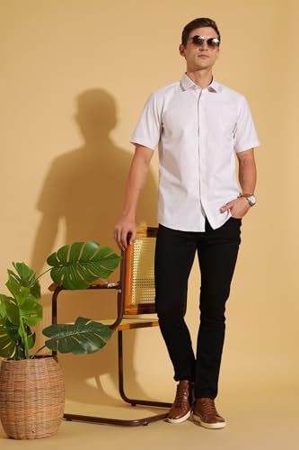 Image of FYLTR Men's Regular Fit Shirt - Half Sleeve | Contrast Placket | Regular Collar | Formal Shirts for Men