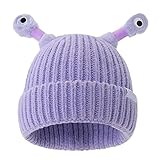 AvviKro Bonnet tricoté mignon petit monstre lumineux, mignon petit monstre LED tricoté, chapeau tricoté amusant, violet, taille unique