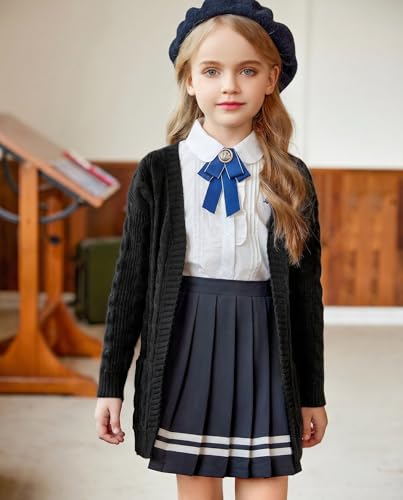 Image of Arshiner Girls Open Front Cardigan Long Sleeve Casual Kids Fall Clothes Solid Thick Chunky Sweater Coat with Pockets