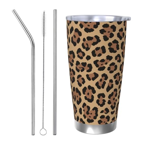 Sanghing Leopard Print Tumbler with Lid and Straw, 20 OZ Stainless Steel Travel Coffee Mug Double Wall Insulated Cup gifts for Cheetah Lovers