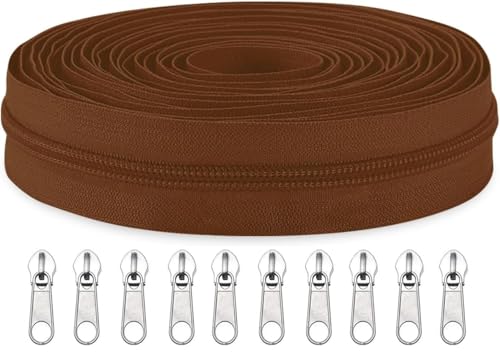 Image of Zipper Roll (Number : 5) 5 Meter with 10 Zip Puller - Two Way Open-Ended Nylon Zipper (Tan, 5 Meter)