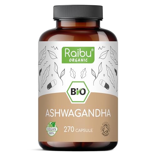 Ashwagandha Bio - 2400 mg Dose Giornaliera - 270 Capsule - Alto dosaggio - Radice di Ashwagandha in Polvere Qualità Biologica Senza Additivi di Produzione Europa