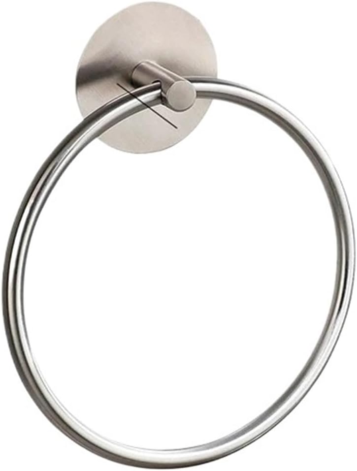 Towel Ring 5pcs Stainless Steel Self-Adhesive Wall-Mounted Rack Hanging Towel Storage Holder Punch-Free Hook Bathroom Accessories for Bath, Kitchen(Round Silver)