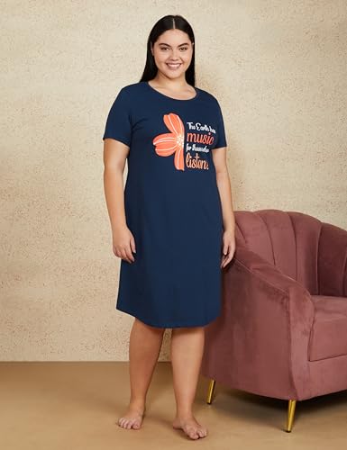 Image of Amazon Brand - Symbol Women Cotton Knee Length Regular Fit Nighty | Night Dress (Available in Plus Sizes)