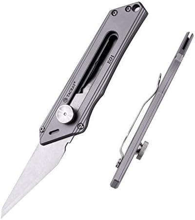 TACRAY Box Cutter Knife, Pocket Knife Titanium Handle, Utility Clip Knife with Retractable/Replaceable Blade for EDC, Comes with Plastic Packaging box & 1pc of Extra Blade for replacement