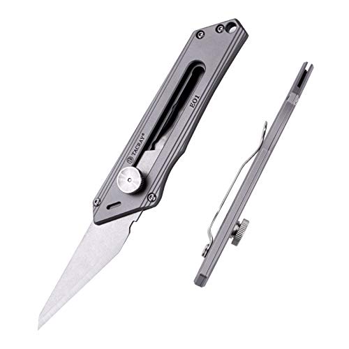 Tacray Box Cutter Knife, Pocket Knife Titanium Handle, Utility Clip Knife With Retractable/Replaceable Blade For Edc, Comes With Plastic Packaging Box & 1Pc Of Extra Blade For Replacement #TOP3
