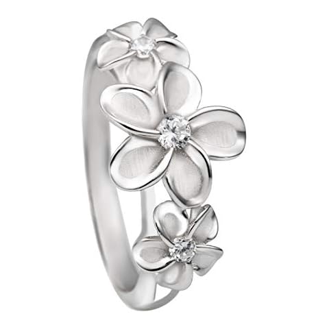 Aloha Jewelry Company Sterling Silver CZ Hawaiian Triple Plumeria Flower Ring (8) Cover