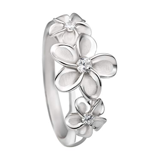 Aloha Jewelry Company 925 Sterling Silver Cubic Zirconia Three Hawaiian Plumeria Flower Eternity Band Promise Wedding Engagement Ring, Nickel Free Hypoallergenic for Sensitive Skin, Gift Box Included