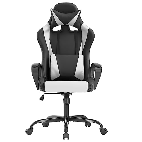 FDW Racing Office Chair, High-Back PU Leather Gaming Chair Reclining Computer Desk Chair Ergonomic Executive Swivel Rolling Chair with Adjustable Arms Lumbar Support for Women, Men (White)