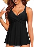 Women Underwire Tankini Top - Flowy Swimsuit Top Only Cross Back Twist Bathing Suit No Bottom 2025 Black XXL