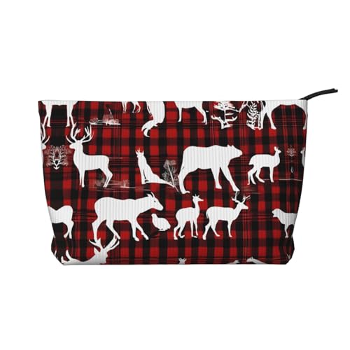 Image of Cow Deer Tree Christmas Leather Travel Toiletry Bag with Zipper,Cosmetic Bags for Women,Small Make Up Bag for Purse,Portable Travel Cosmetic Bag Gift Bag for Women Girls Lady