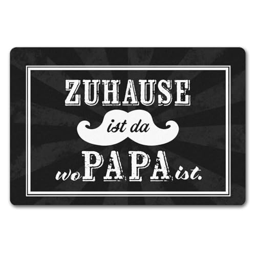 speecheese Home ist da wo Papa ist Fußmatte in 40x60 cm ohne Rand mit Schnauzer als Dekoration für die Haustür für Familien mit dem besten Papa der Welt für deinen Dad zum Vatertag oder