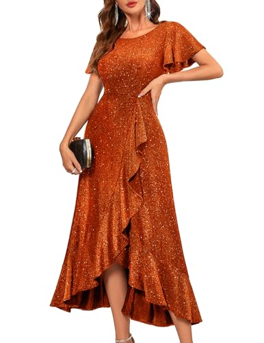Image of BeryLove Women Sequin Formal Party Dress Flutter Short Sleeve Wedding Cocktail Long Evening Dress