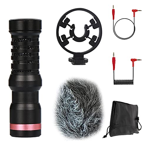 Fiacvrs Microfono direzionale Shotgun, Kardioide, assorbimento degli urti, microfono video con supporto shock DSLR, microfono esterno, condensatore per video con protezione antivento (21 x 78 mm)