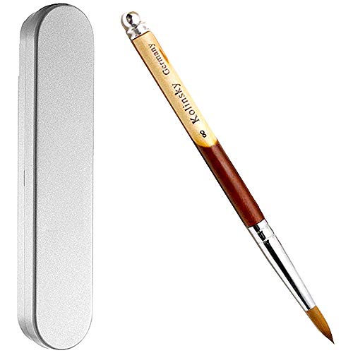 USIDAER Acrylic Brushes Flat Round Kolinsky Sable Nail Art Gel Brush Gel Builder Manicure Brush with Wood handle Nail Brush Size # 8,10,12,14,16,18,20