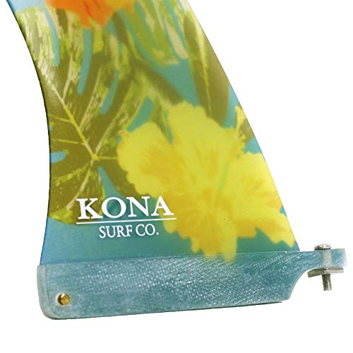 KONA SURF CO. Classic Single Center Fin for Longboard, Surfboard and Paddleboard in Trans Blue/Floral sz:9in