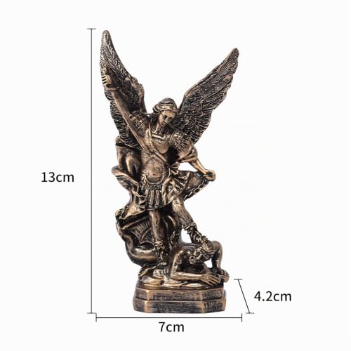 PAEFIU Statue de l'archange San Miguel, Sculpture de Saint Michel en Résine Couleur Bronze, Figurine de l'archange Saint Michel Victorieux sur Satan, pour Collections ou Décoration, Cadeaux (Style 1) – vue 2