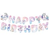 2 PCS Unicorn Happy Birthday Paper Banners Colorful Pony Banners Hanging Bunting Party Decorations