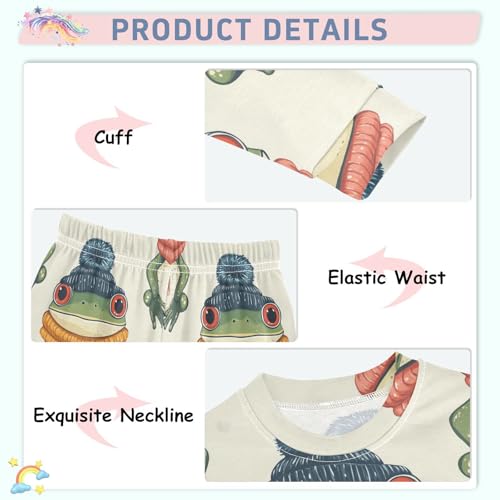 Pajama Sets Long Sleeve Frog Wearing Winter Hat Soft Comfy Sleepwear 2 Piece PJS 3-8T4