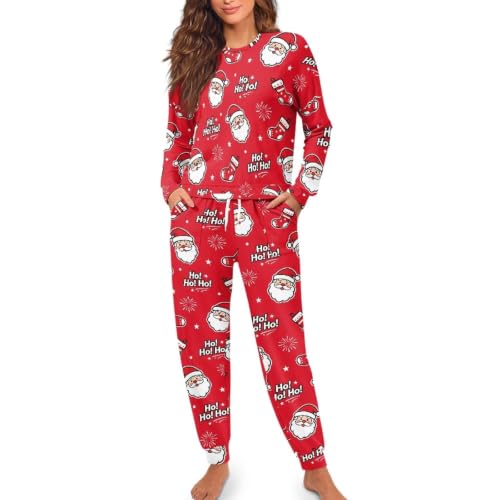 Image of Womens Lounge Set Long Sleeve Soft Pajama Sets | Casual 2 Piece Pj Outfit, Crewneck Sleepwear with Pockets, Adjustable Drawstring, Soft Comfy Fall Pajamas, Plus Size