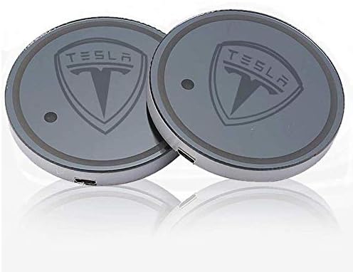 CoolKo Tesla LED Car Cup Holder Mat Pad Waterproof Bottle Drinks Coaster Built-in Light and Vibration Sensor Car Light Lamp - Tesla Model X S 3 Y (Multicolor)