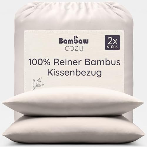 Bambaw Kopfkissenbezug Bambus 80x80 cm, 2-er Pack, haarschonende Sommer Bettwäsche kühlend, hypoallergene und antibakterielle Bettwäsche,...