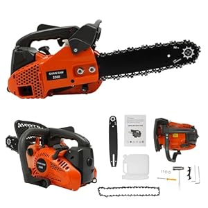 Benzin Kettensäge 25,4CC 2-Takt Motor, 12 Zoll Schwert, 1,22PS, Hochleistungs-Motorsäge für Holzfällen, Garten, Baumpflege, Camping, Obst- und Forstarbeiten