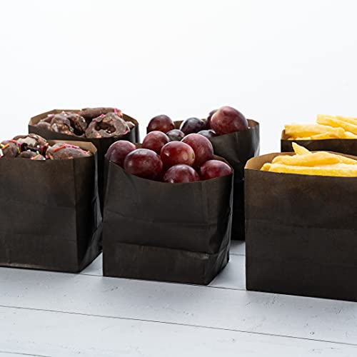 Restaurantware Bag Tek 4" X 2.25" X 3.75" Paper Bags For Snacks, 100 Small Paper Bag For Foods - Disposable, Greaseproof, Black Paper Kraft Snack Bags, For Popcorn, Cookies, Fries, & More #TOP2
