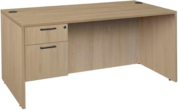 HomeStock Coastal Craftsman 60" x 30" Noble Oak Executive Desk with Box-File Pedestal Unit and Wire Management Grommets for Home or Office Settings