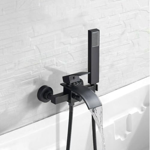 Robinets de bain avec douche cascade mural mitigeur noir pour baignoire design