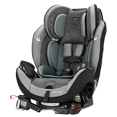 Evenflo EveryStage DLX All-in-One Car Seat, Infant Convertible & Booster Seat, Grows with Child Up to 120 lbs, Angled for Comfort and Safety, 3-Times-Tighter Installation, Highlands Green