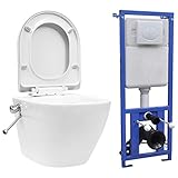 Color: Blanco vidaXL Inodoro WC Pared sin Bordes Cisterna Oculta Suspendido Colgante Váteres Cierre Suave Baño Aseo Automática Higiene Cerámica Blanco