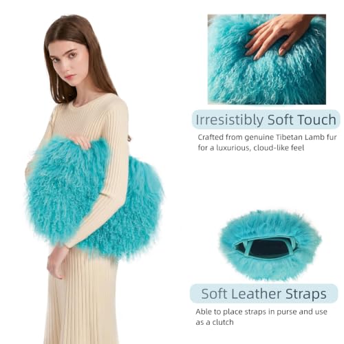 Image of Women Luxury Real Lamb /Mongolian Flush Wool Fur With Genuine Leather Handles Handbag