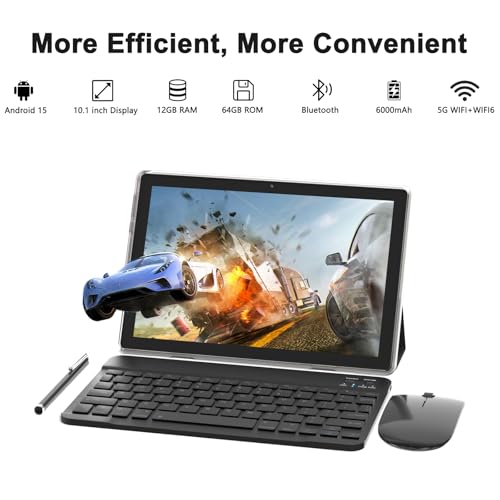 Image of 10 Inch Tablet Android Tablets 64GB 12GB RAM 10 inch Android Tablet Supports 1TB Expansion Dual Camera 6000mAh Long-lasting battery WiFi-6 Tableta 2 IN 1 Tablets with Bluetooth Mouse Case Stylus Keyboard