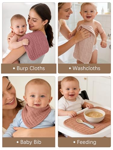 Image of Lovely Care 12 Pack Muslin Burp Cloths 100% Cotton Muslin Cloths Large 20''x10'' Extra Soft and Absorbent Baby Burping Cloth - Warm Clay