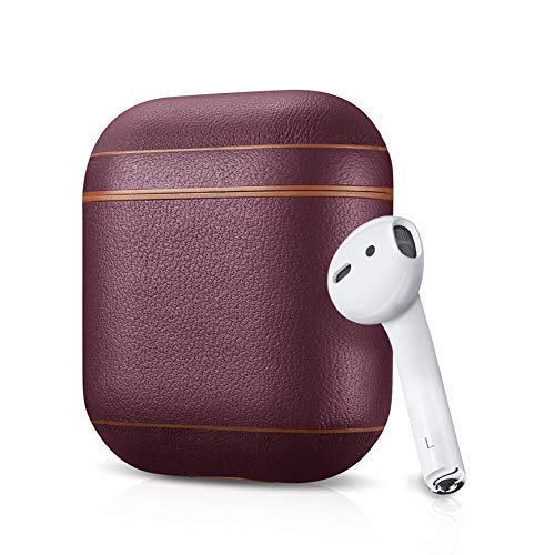 Leather Case for Apple AirPods, Designer Series - Air Vinyl Design, Protective Case Cover (Maroon/Brown)