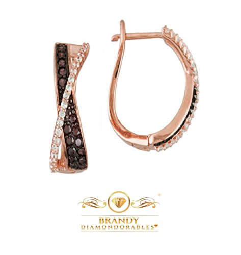 Brandy Diamondorables 18k Rose Gold Silver Chocolate brown Beautiful Crossover Hoop Earrings 1.00 Ctw.2