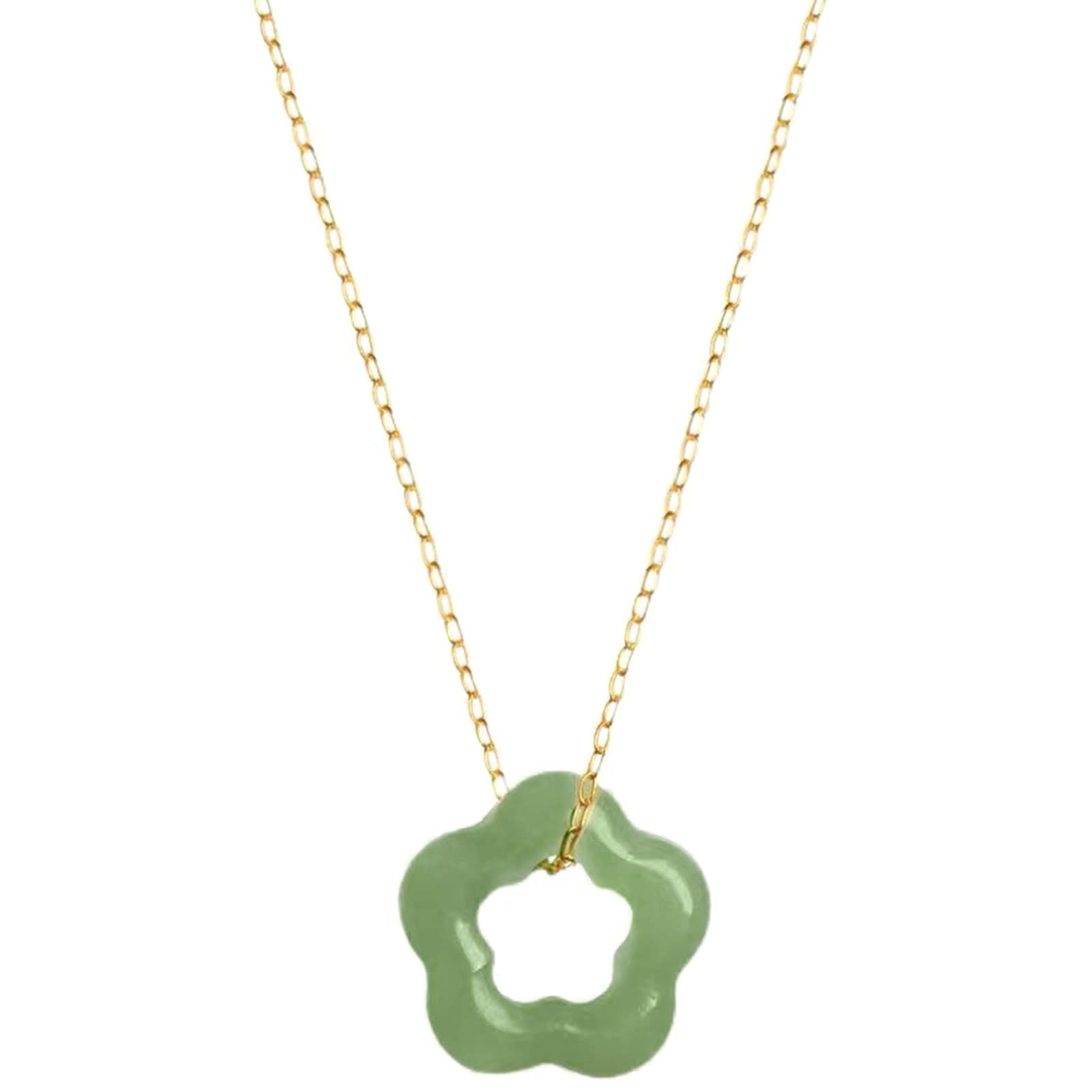 Natural Jade Necklace Hollow Carved Flower Shaped Pendant Necklace Dainty Choker Fashion Charm Necklace Chinese Jewelry