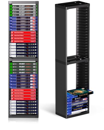Image of Nargos Video Game Storage Stand Tower for PS5 /PS4 /PS3 /Xbox Series S & X /Xbox One, Universal Game Disc Holder Vertical Blu Ray Case Organizer, Black