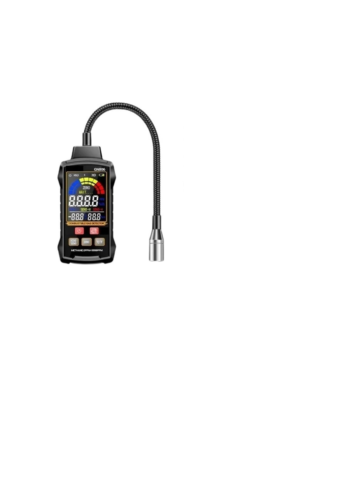 Detector de Gases, Detector de Fugas Gas, analizador, metano, inflamable, 9999 PPM, Combustible Natural, probador, Pantalla LCD, Alarma Sonora y Luminosa, LEL