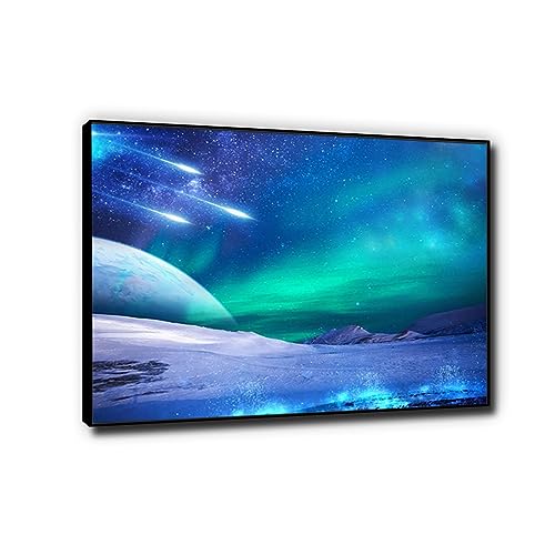  Phyrek123 Meteora della neve Paesaggio Aurora Stampa su tela Aurora boreale Quadro Immagine panoramic Pronta da appendere 70x98 cm Nero Incorniciato