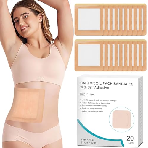 20 Stück Rizinusöl Packung | Hypoallergene Selbstklebend & Auslaufsicher mit Bio-Baumwolle | Waschfrei Hochabsorbierend Rizinusölpackungen für Entgiftung(Ohne Rizinusöl)