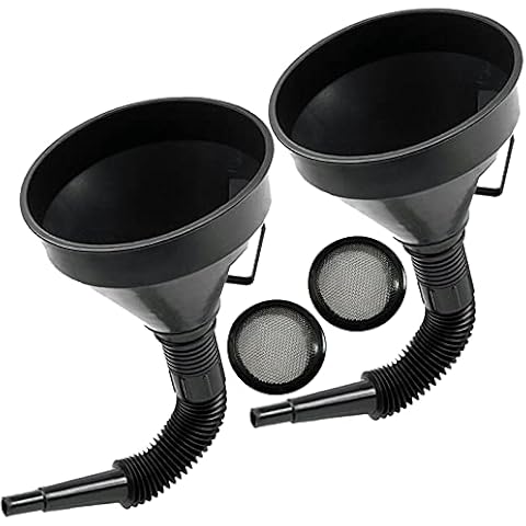 Flex Funnel - Wide Mouth Flexible Funnel with Handle, Multi-Functional Large Plastic Automotive Funnels for Cars and Motorcycles, Engine Oil, Liquid, Diesel, Kerosene,Gasoline (2pcs x 5.2" Black) Cover