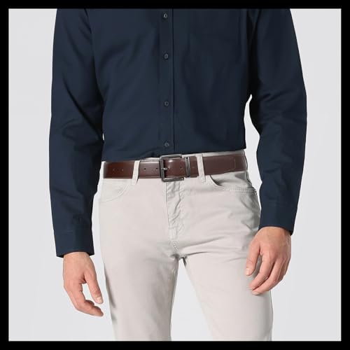 Men’s Belt Dress Casual Reversible 1.5 Leather Belt Rotated Buckle